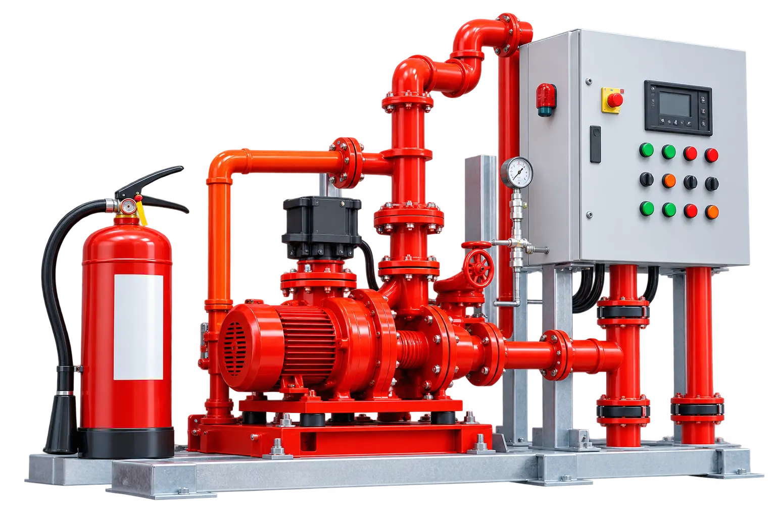 Industrial Fire Pump Skid with Control Cabinet